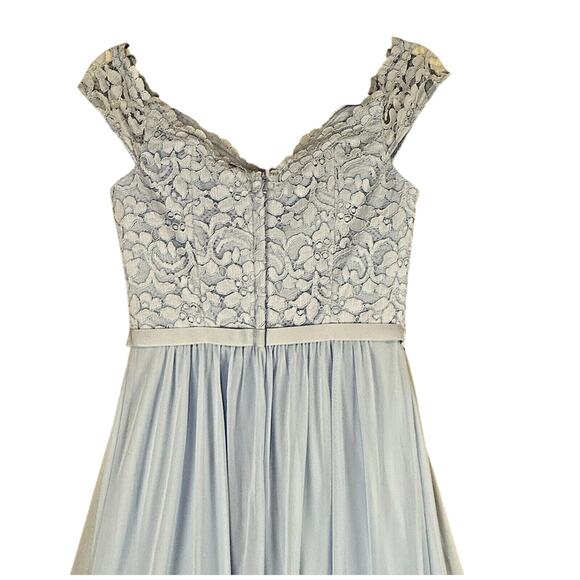 Davids Bridal Formal Gown Womens 2 Light Blue Off Shoulder Slit Lace‎ Prom Dress - Picture 8 of 15